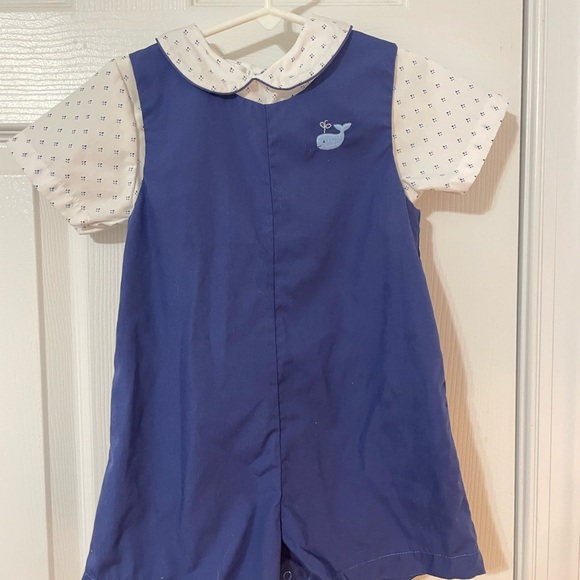 Petit Ami White and Blue Patterned Romper - Picture 1 of 4